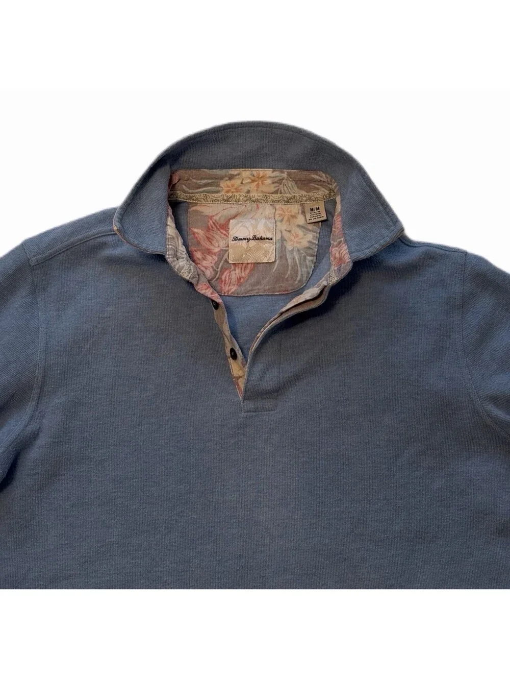 Tommy Bahama Mens Medium Long Sleeve Henley Pullover Blue Floral Lined
